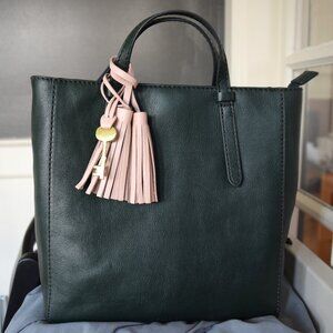 FOSSIL Camilla Dark Green Leather Convertible Backpack Shoulder Tote Bag
